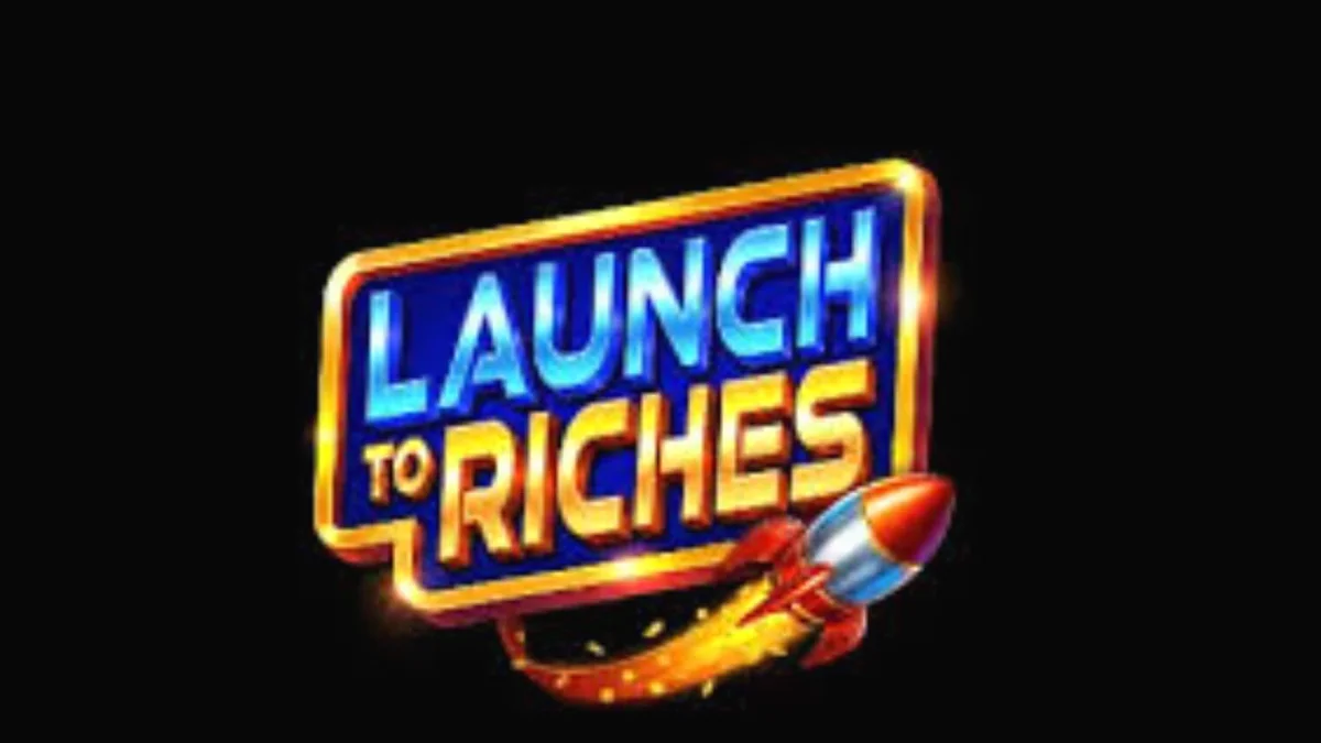 Tampilan antarmuka slot futuristik Launch to Riches dengan elemen neon dan simbol luar angkasa.